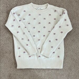 EUC - GAP girls Ivory and Pink Polka Dot Sweater - size S